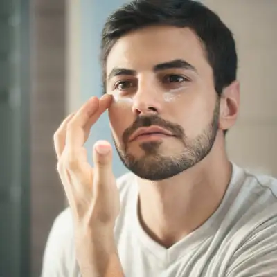 A hand holding neddle near cheeks of a woman with closed eyes